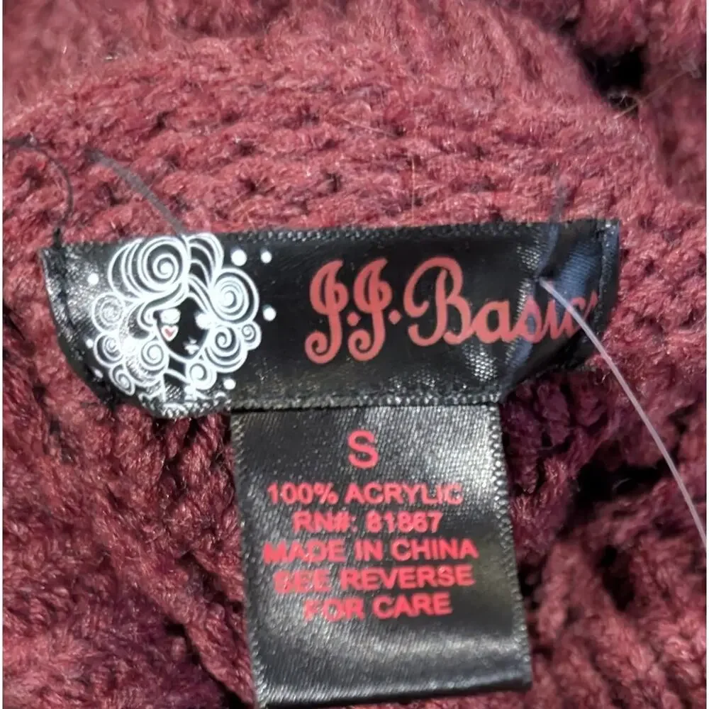 JJ Basics Basics Sleeveless Cable Knit Turtleneck Sweater Dress Small Burgundy - Picture 2 of 8